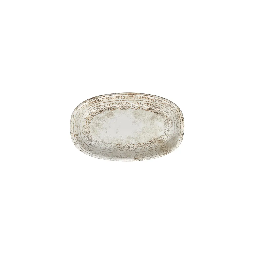 Turgla T-ANZT24OV-12 Antico Oval Porcelain Platter, 9.5" W x 5.5" D, Brown Finish, Oval Shape