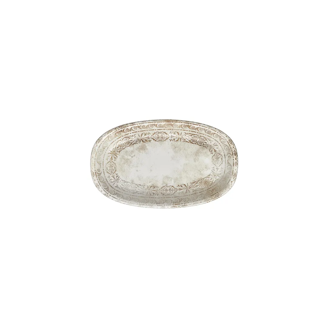 Turgla T-ANZT24OV-12 Antico Oval Porcelain Platter, 9.5" W x 5.5" D, Brown Finish, Oval Shape