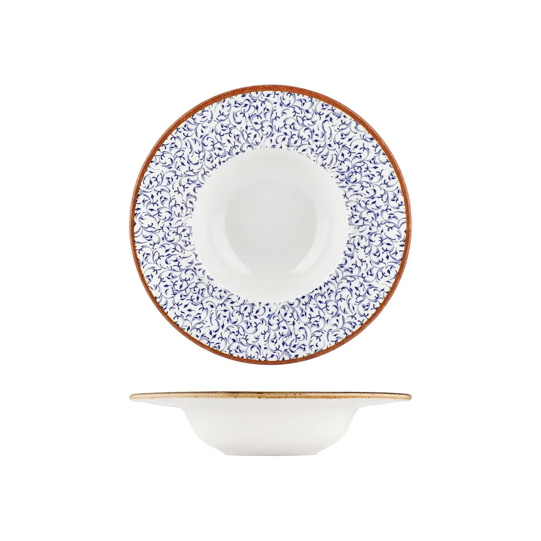 Turgla T-EAGT28CK-6 Deep Rim Round China Plate, 11" Diameter, 16 oz Capacity, Blue Porcelain