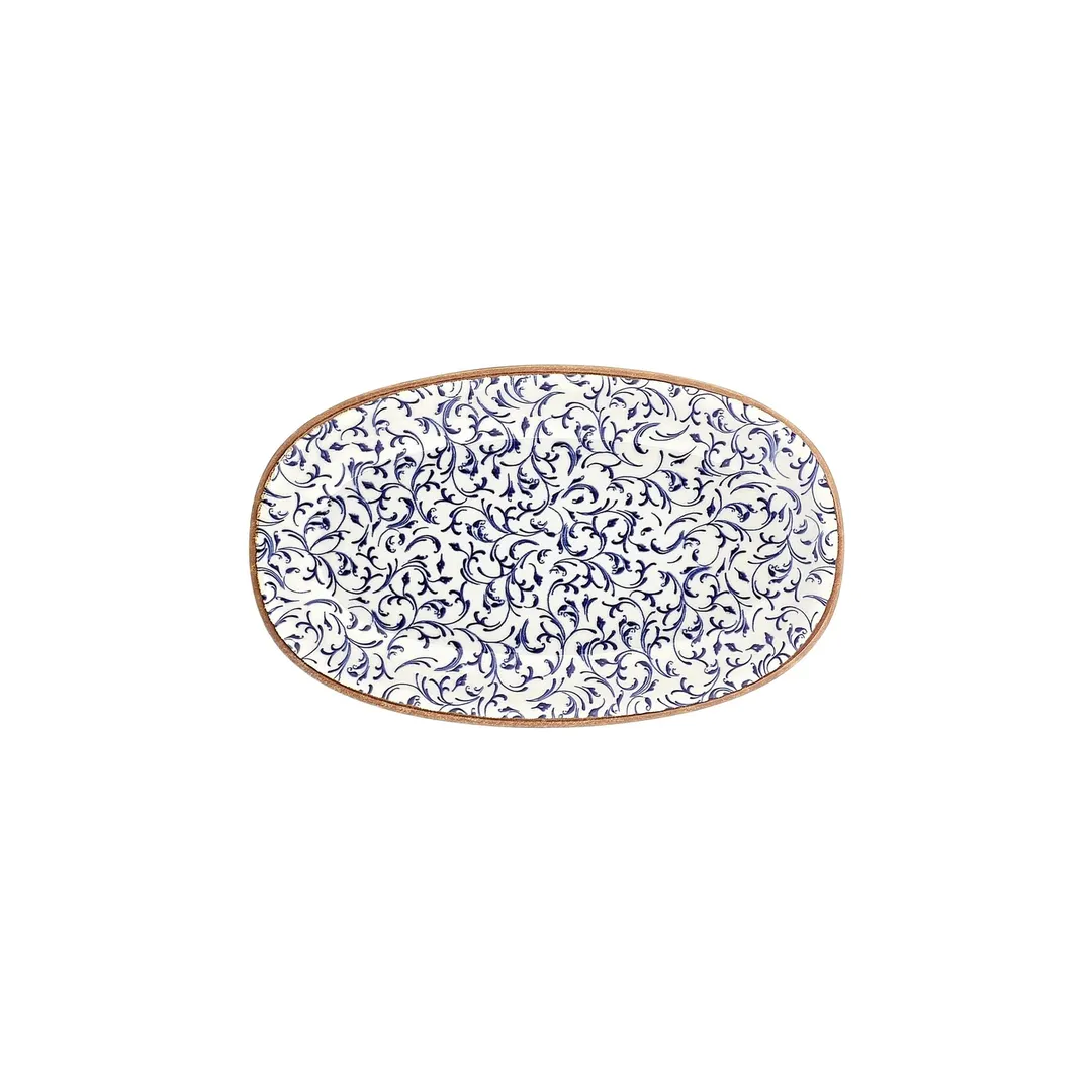 Turgla T-EAZT29OV-6 Oval Porcelain Platter, Blue, 11.5" W x 6.75" D, 12" Long Side Dinnerware
