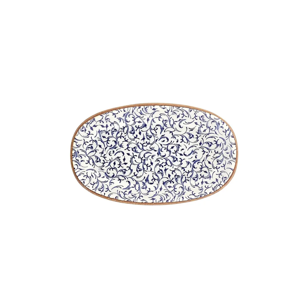 Turgla T-EAZT29OV-6 Oval Porcelain Platter, Blue, 11.5" W x 6.75" D, 12" Long Side Dinnerware