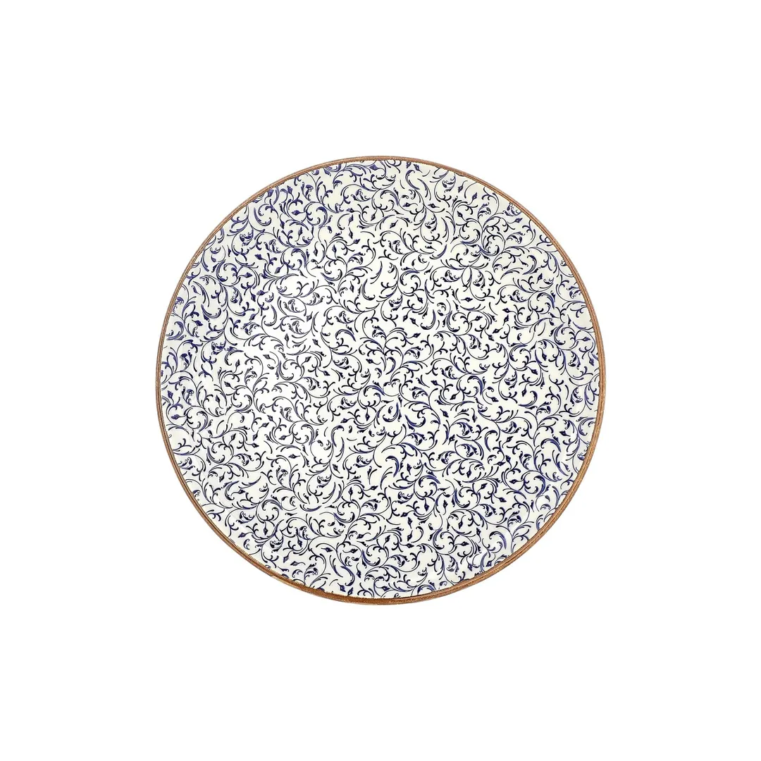 Turgla T-EAZT32PZT-6 Edera Round Porcelain Dinner Plate, 12.5" Diameter, Blue Finish