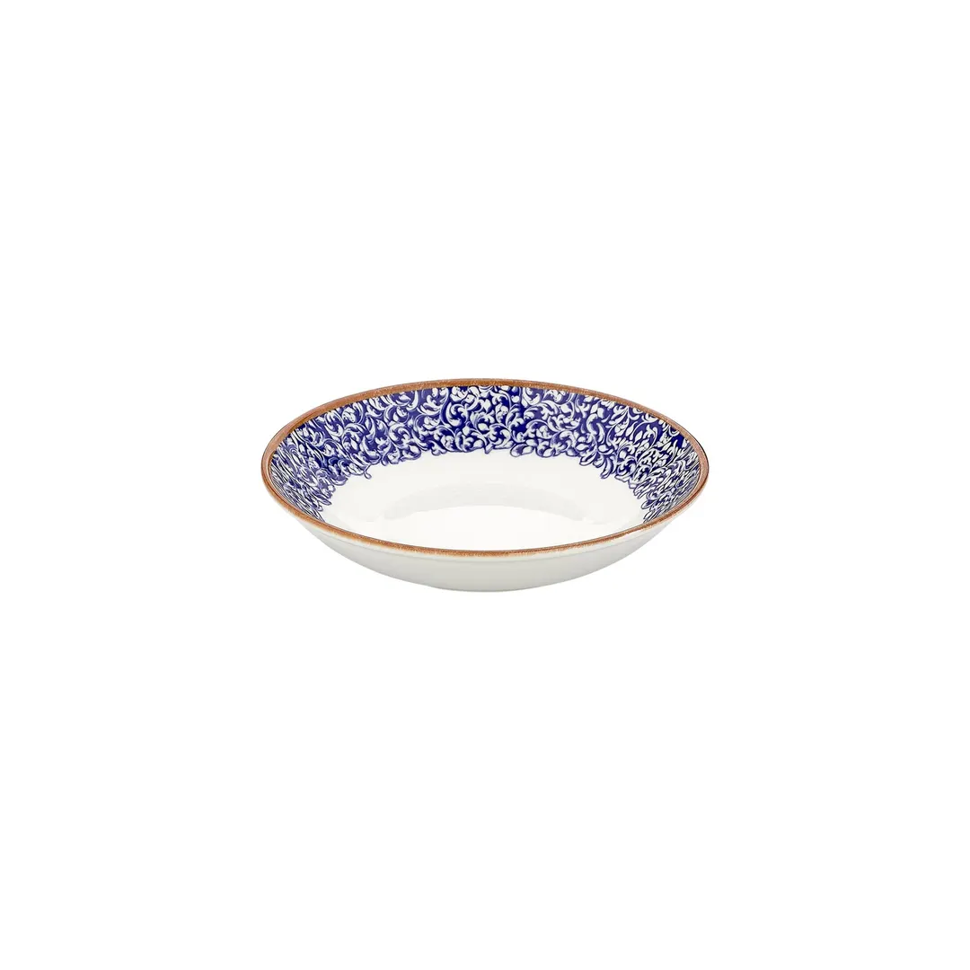 Turgla T-ECFL25CK-6 Edera Cobalt Deep Plate, 9.75" Round Porcelain Plate, Blue, 44 oz, Deep Rim