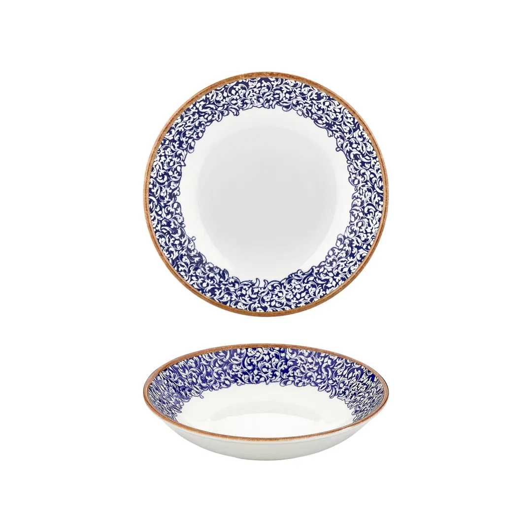 Turgla T-ECFL25CK-6 Edera Cobalt Deep Plate, 9.75" Round Porcelain Plate, Blue, 44 oz, Deep Rim