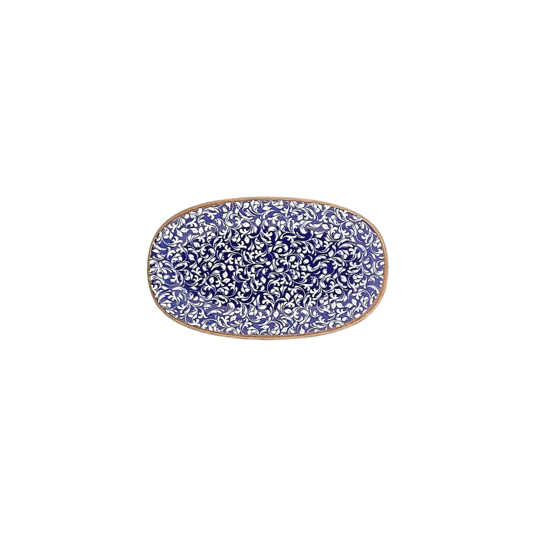 Turgla T-ECZT24OV-12 Oval Porcelain Platter, 9.5" W x 5.5" D, Blue Edera Cobalt Finish