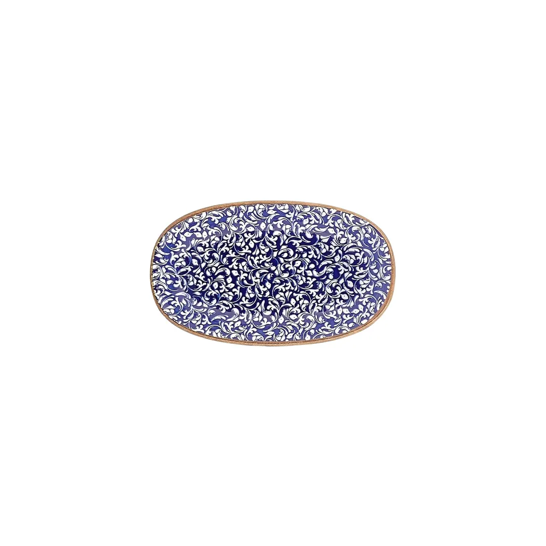 Turgla T-ECZT24OV-12 Oval Porcelain Platter, 9.5" W x 5.5" D, Blue Edera Cobalt Finish