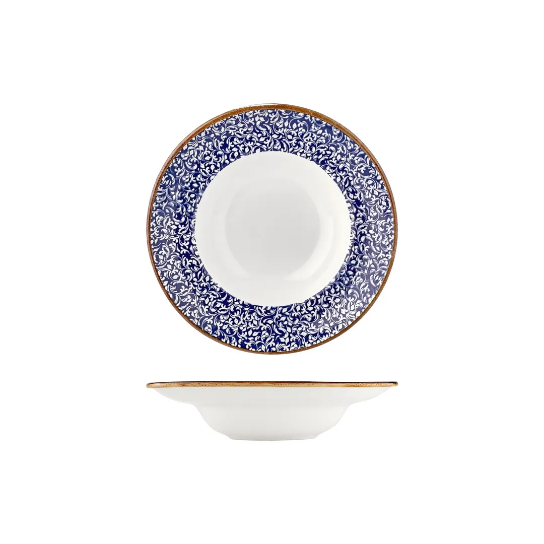 Turgla T-ECZT25CK-6 Edera Cobalt Deep Plate, 9.75" Round Porcelain Dinner Plate, 14 oz Blue Rim