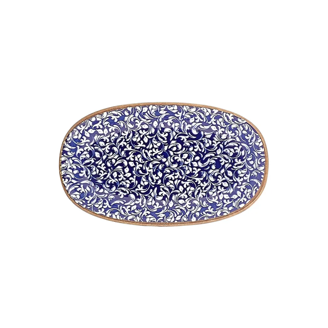 Turgla T-ECZT34OV-6 Oval Porcelain Platter, 13.5" W x 7.75" D, Blue Cobalt Finish