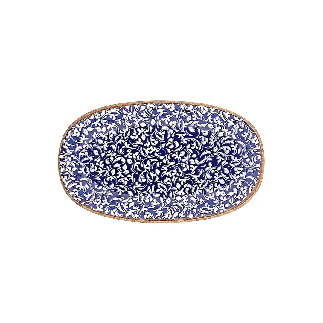 Turgla T-ECZT34OV-6 Oval Porcelain Platter, 13.5" W x 7.75" D, Blue Cobalt Finish