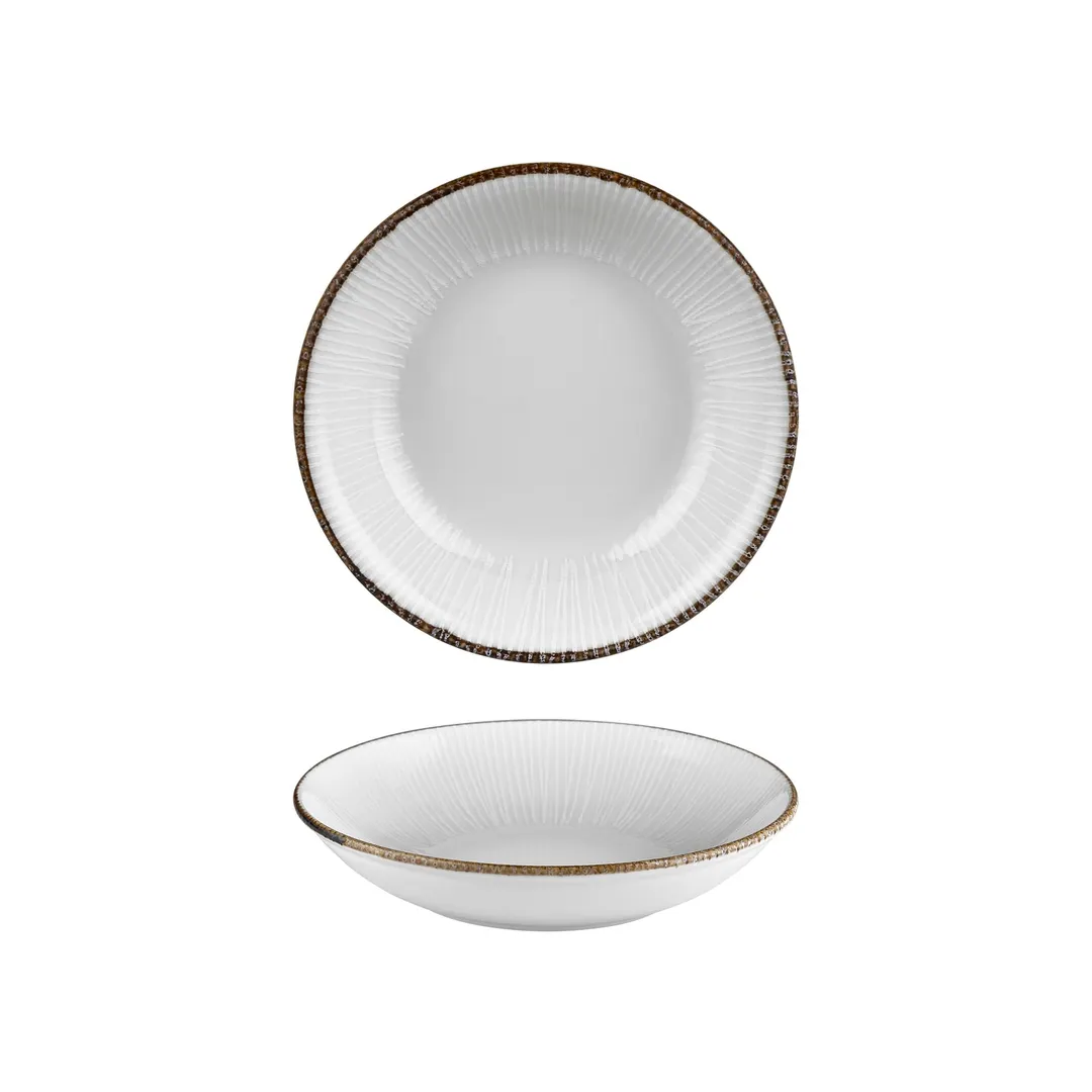 Turgla T-GREFL25CK-6 Deep Round Plate, 9.75" Diameter, Brown Porcelain, Deep Rim, 44 oz