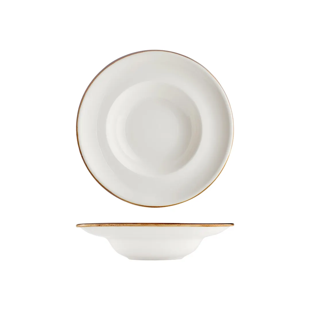 Turgla T-HAGLZT27CK-6 Deep Round Plate, 10.75" Diameter, 17 oz Capacity, Brown Porcelain Deep Rim