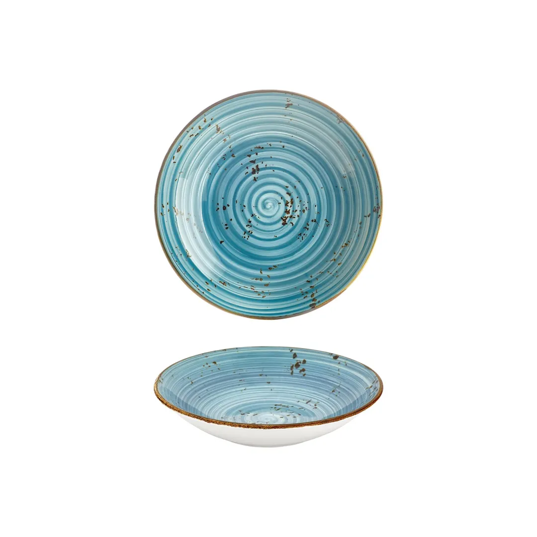 Turgla T-HAINFL23CK-6 Infinity Deep Plate, 9" Round Turquoise Porcelain, 34 oz Capacity, Deep Rim