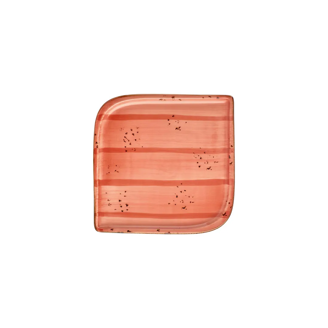 Turgla T-HALTAR30KR-6 Square Porcelain Dinner Plate, 9" x 9", Vibrant Orange Gloss Finish