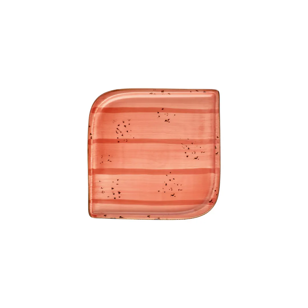 Turgla T-HALTAR30KR-6 Square Porcelain Dinner Plate, 9" x 9", Vibrant Orange Gloss Finish