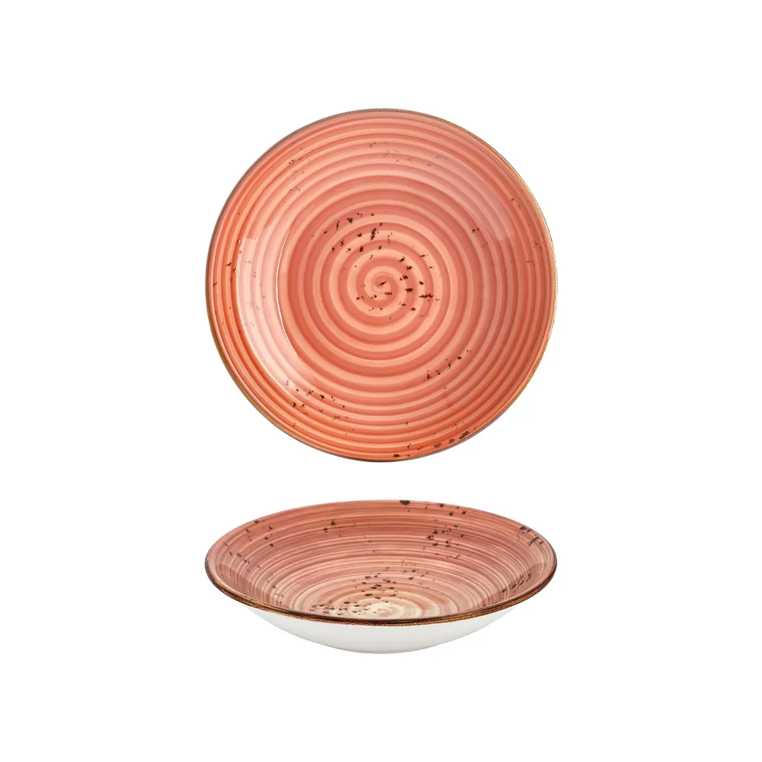 Turgla T-HALTFL25CK-6 Laterite Deep Round Plate, 9.75" Diameter, 44 oz Capacity, Orange Porcelain