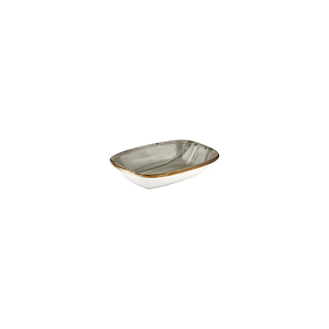 Turgla T-HASPZT18DKY-12 Supreme Deep Rectangular Plate, 7" x 5" Grey Porcelain Dinnerware with Deep Rim