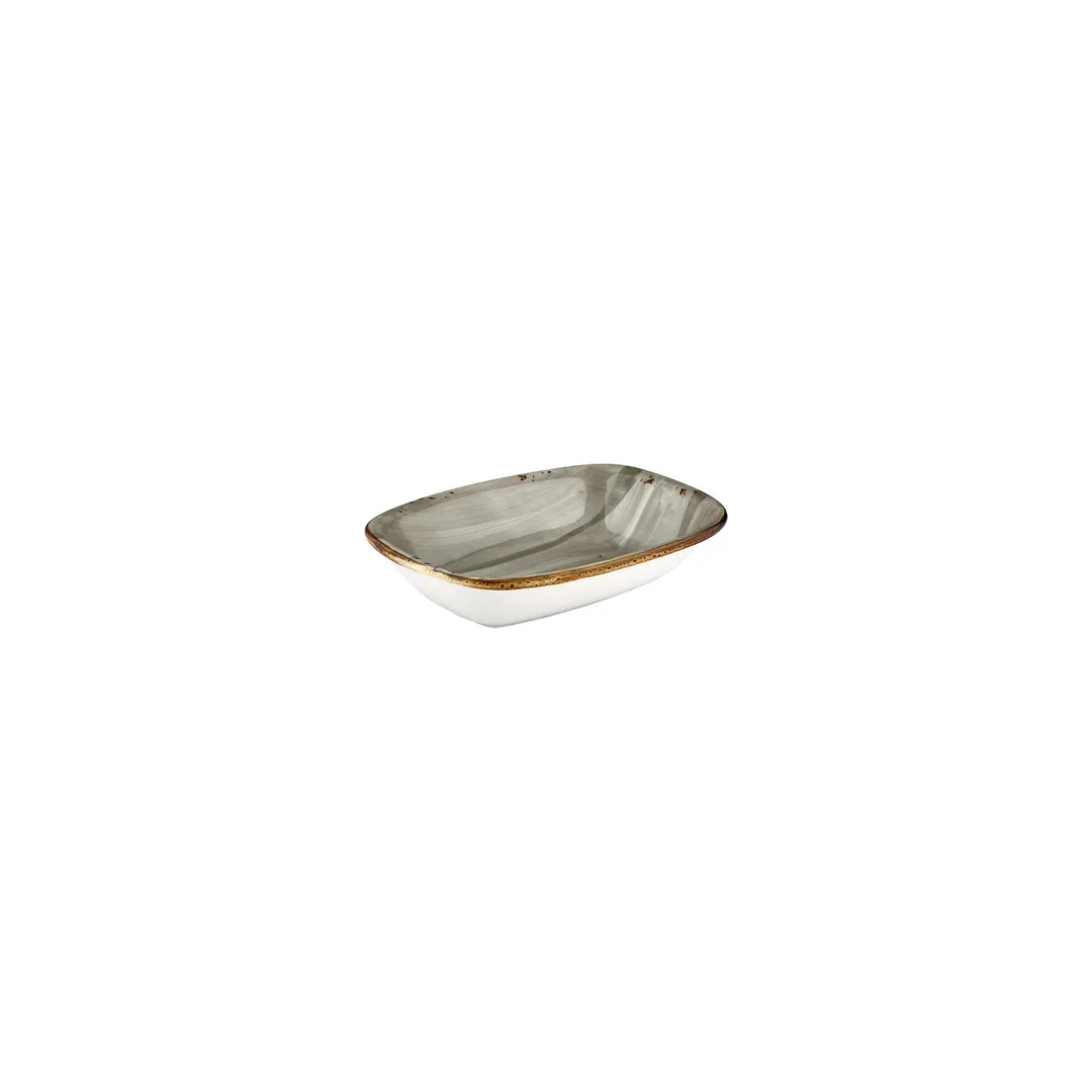 Turgla T-HASPZT18DKY-12 Supreme Deep Rectangular Plate, 7" x 5" Grey Porcelain Dinnerware with Deep Rim