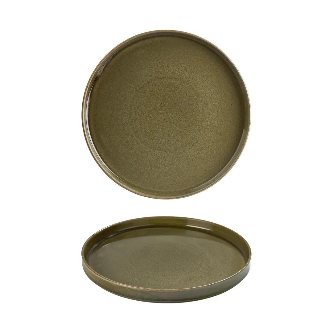 Turgla T-HLBB27RD-6 Round 10.75" Green Porcelain Dinner Plate, Fine China Tableware