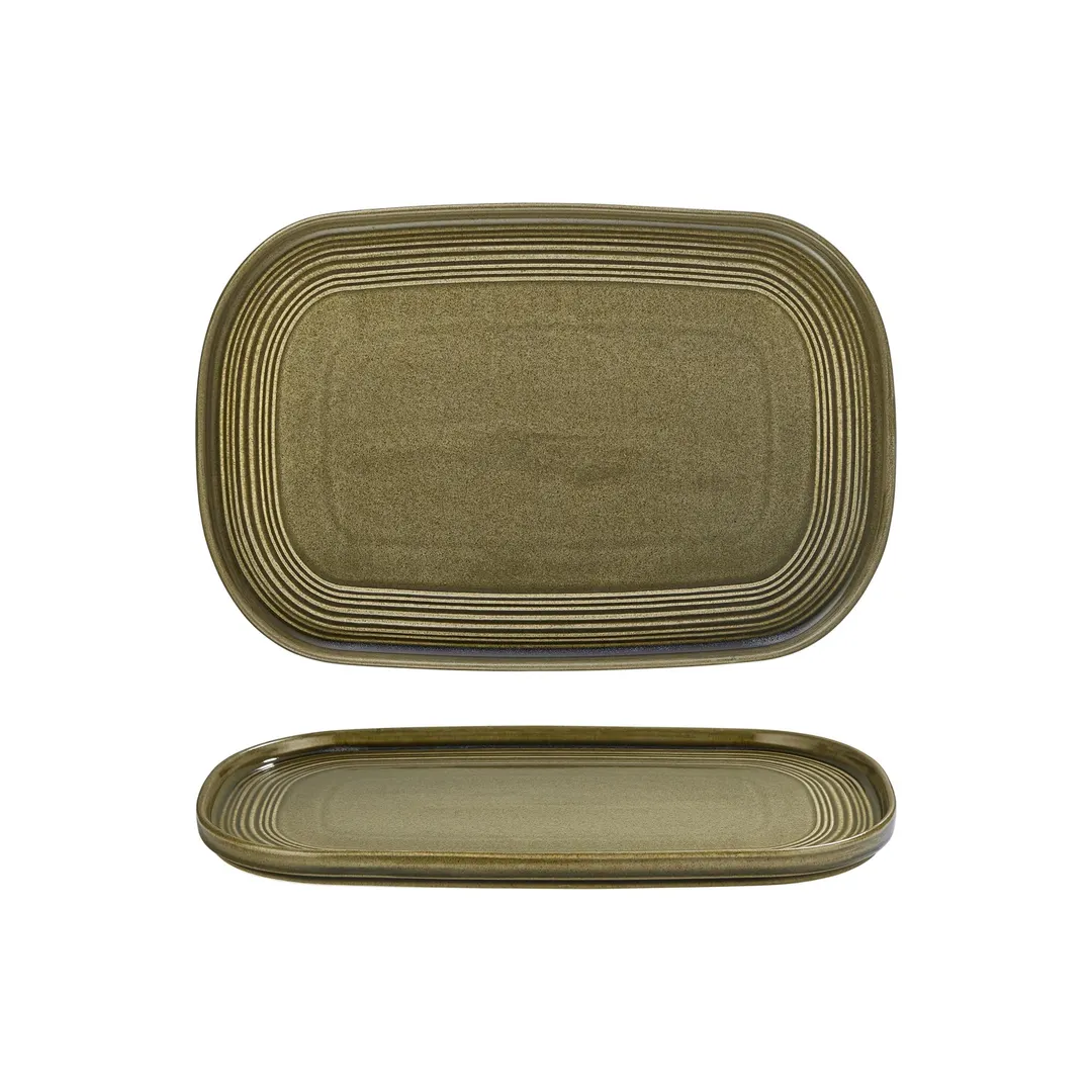 Turgla T-HLBB34OV-6 Oval Bamboo Porcelain Platter, 13.5" W x 9" D, Green Finish, 14" Long Side