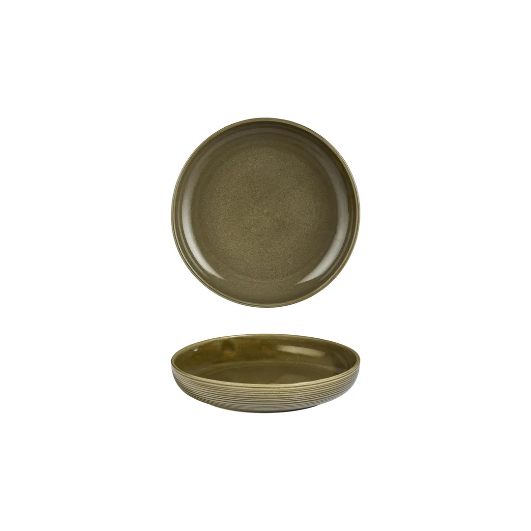 Turgla T-HLBBCP19CK-6 Bamboo Deep Plate, 7.5" Round Green Porcelain, 24 oz, Deep Rim Design