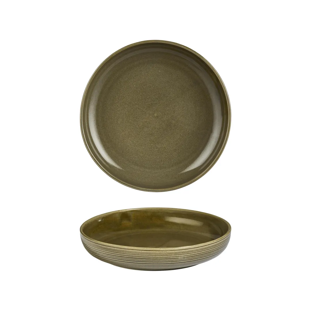 Turgla T-HLBBCP26CK-6 Bamboo Deep Plate, 10.25" Round Green Porcelain, Deep Rim, 59 oz Capacity