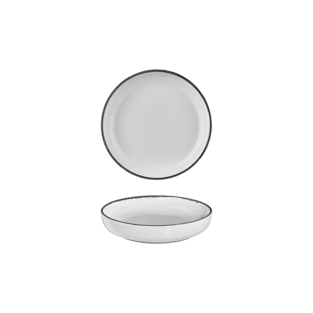Turgla T-HLBLACP19CK-6 Helix Deep Round Plate, 7.5" Diameter, 24 oz, Black Porcelain Dinnerware