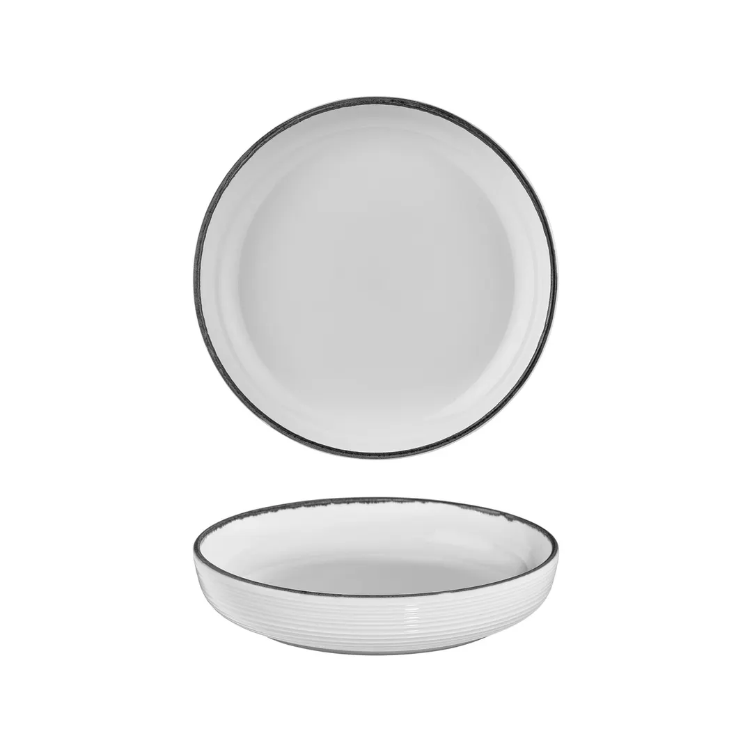 Turgla T-HLBLACP26CK-6 Helix Deep Round China Plate, 10.25" Diameter, 59 oz Black Porcelain