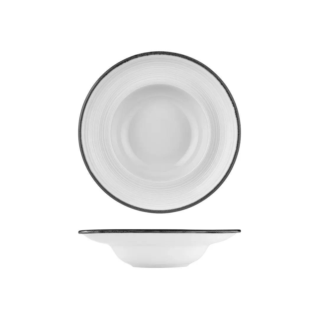 Turgla T-HLBLAZT27CK-6 Helix Deep Round Plate, 10.75" Diameter, 17 oz Black Porcelain Dinnerware
