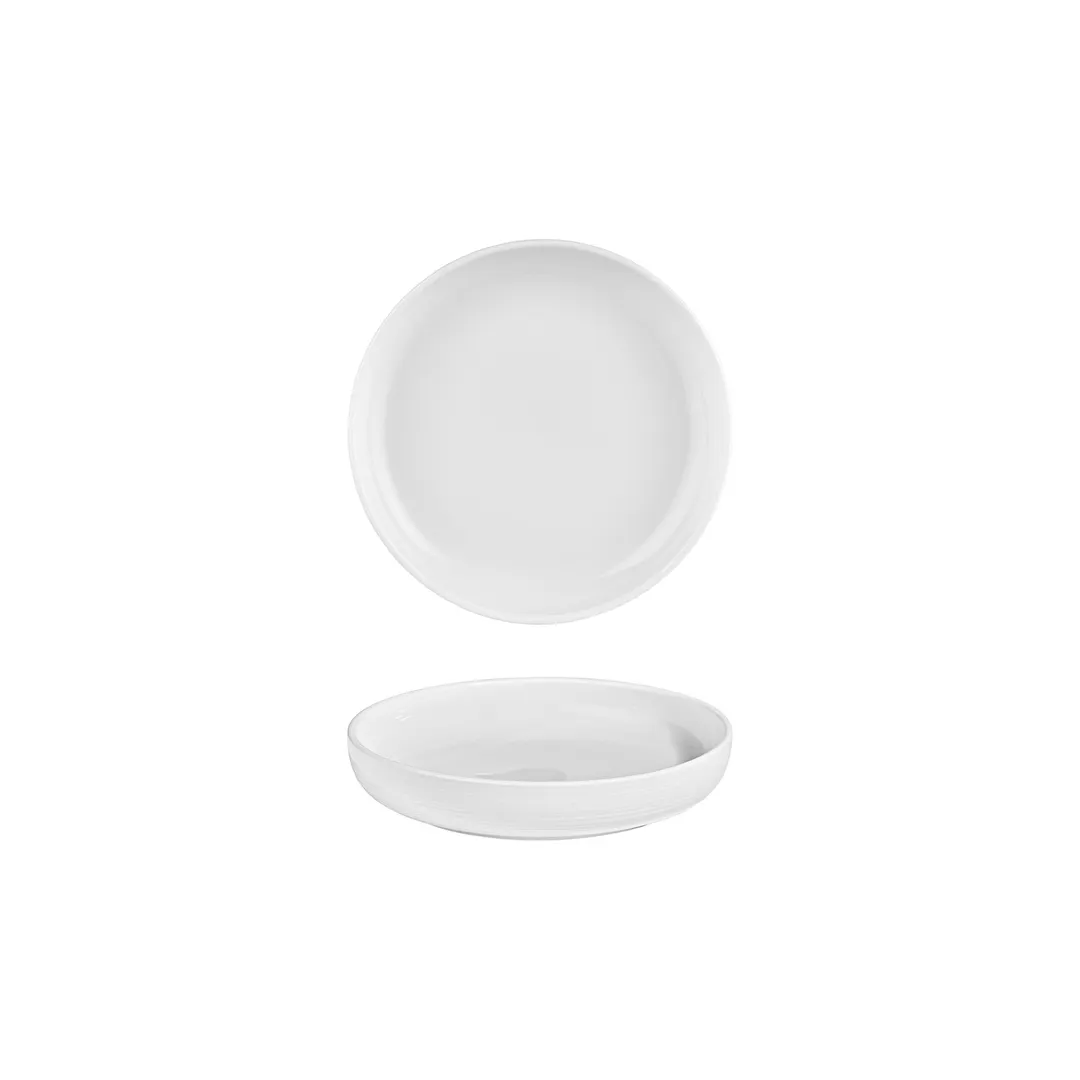 Turgla T-HLCP19CK-6 Helix Deep Round Plate, 7.75" Diameter, 24 oz Capacity, Warm White Porcelain