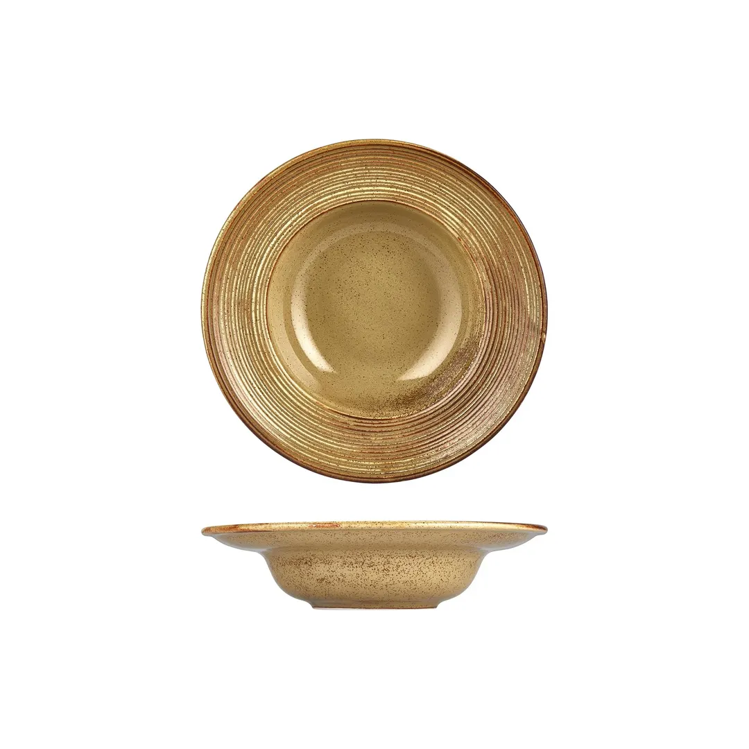 Turgla T-HLDNZT25CK-6 Dune Round Plate, 9.75" Diameter, 14 oz, Orange Porcelain, Deep Rim