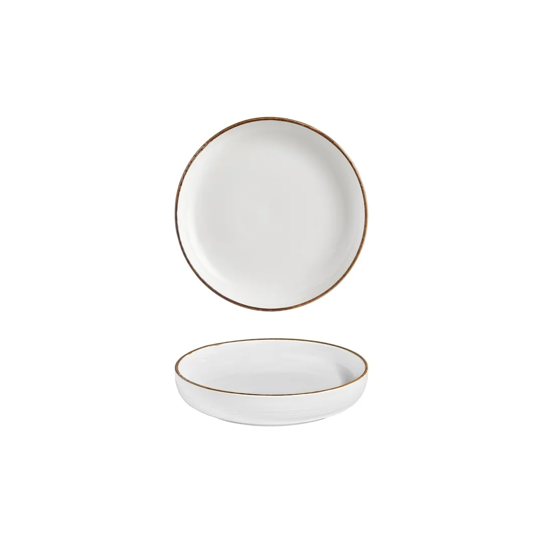 Turgla T-HLGLCP19CK-6 Helix Gleam Deep Round Plate, 7.5" Diameter, 24 oz Capacity, Brown Porcelain