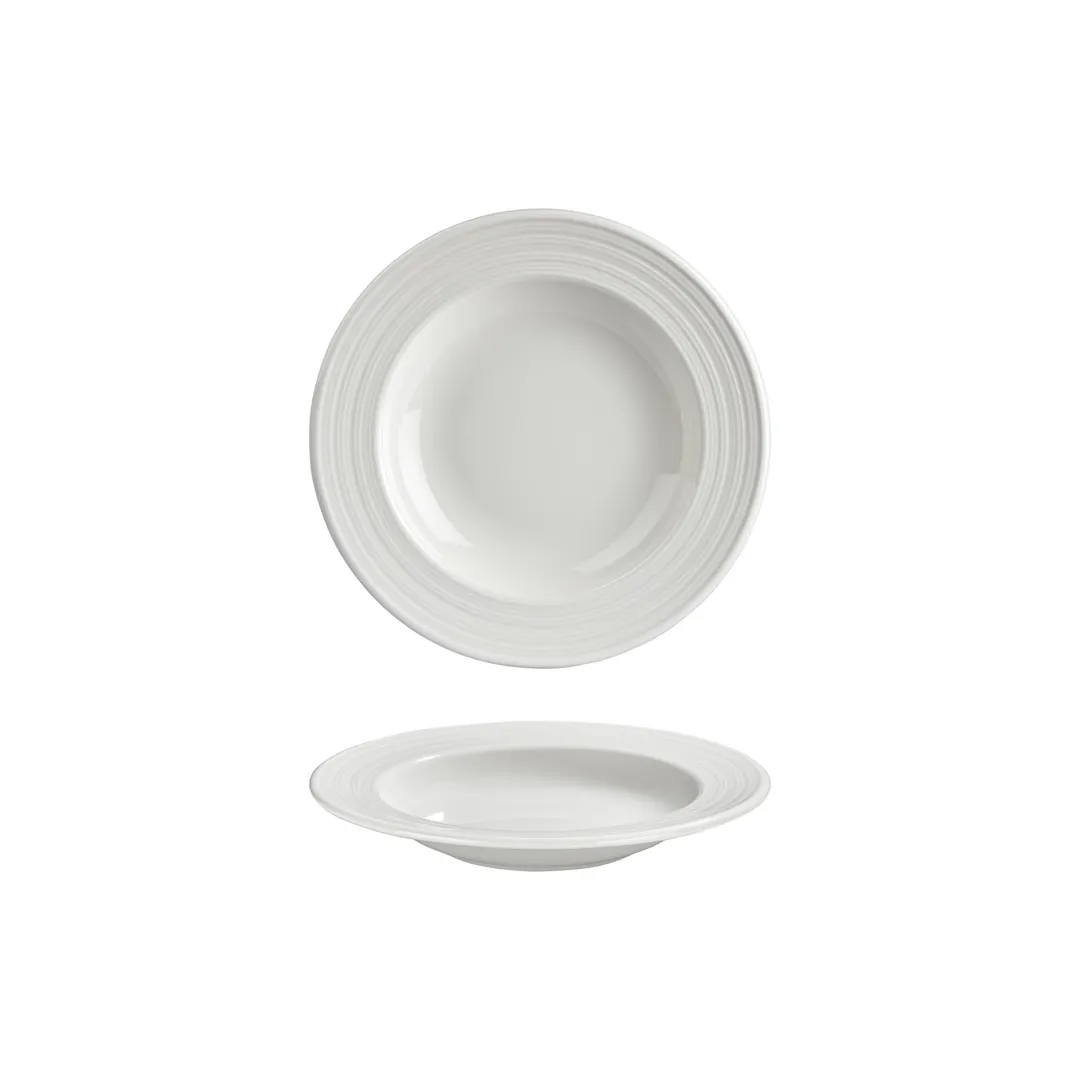 Turgla T-HLGT23CK-12 Deep Rim Round China Plate, 9" Diameter, Warm White Porcelain, 10 oz Capacity