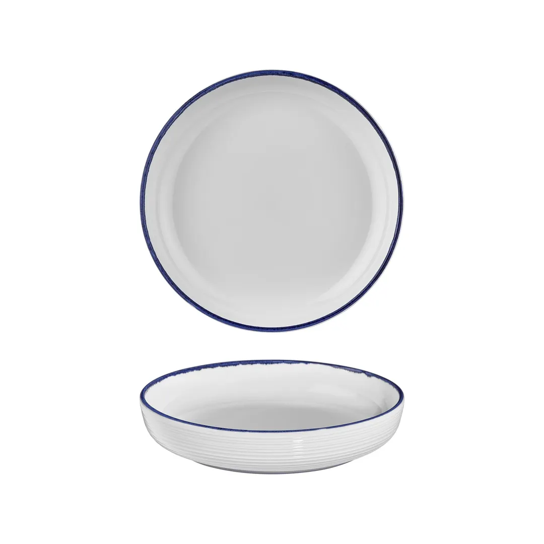 Turgla T-HLNBLCP26CK-6 Navy Round Plate, 10.25" Diameter, 59 oz Porcelain, Deep Rim, Blue Finish