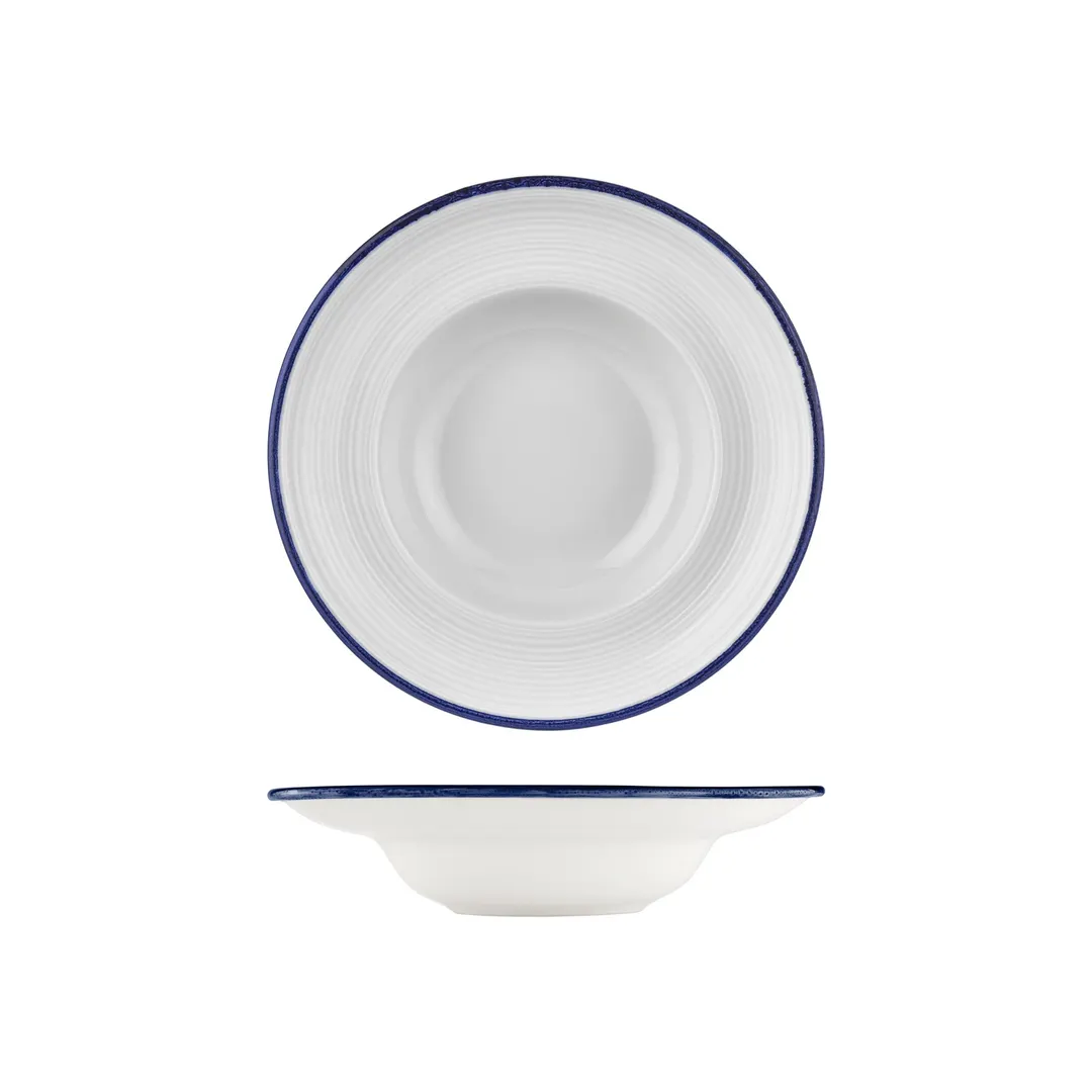 Turgla T-HLNBLZT27CK-6 Navy Round Plate, 10.75" Diameter, 17 oz Porcelain, Deep Rim