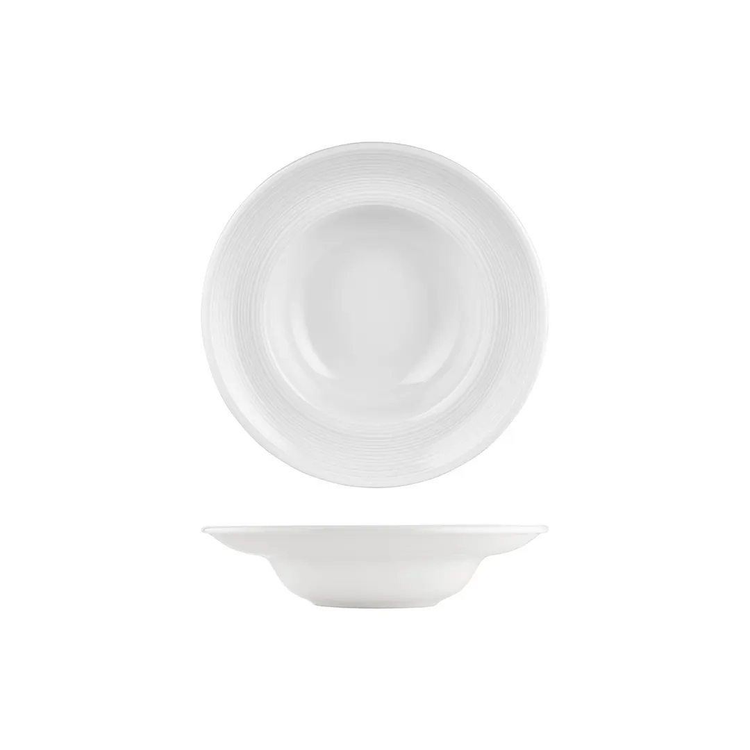 Turgla T-HLZT25CK-6 Deep Rim Round China Plate, 9.75" Diameter, Warm White Porcelain, 14 oz Capacity