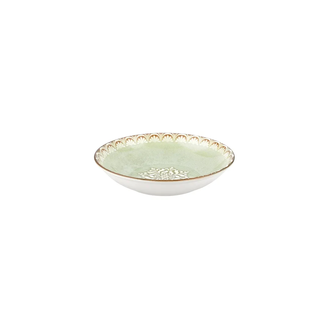 Turgla T-RMFL23CK-6 Rome Deep Plate, 9" Round Green Porcelain Dinner Plate, 34 oz Capacity, Deep Rim