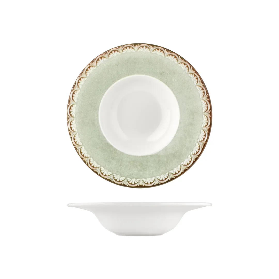 Turgla T-RMGT28CK-6 Rome Deep Plate, 11" Round Green Porcelain Plate, 16 oz, Deep Rim