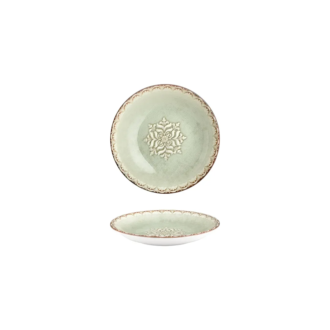 Turgla T-RMZT09CK-24 Rome Deep Plate, 3.5" Round Green Porcelain, Deep Rim, 2 oz Capacity