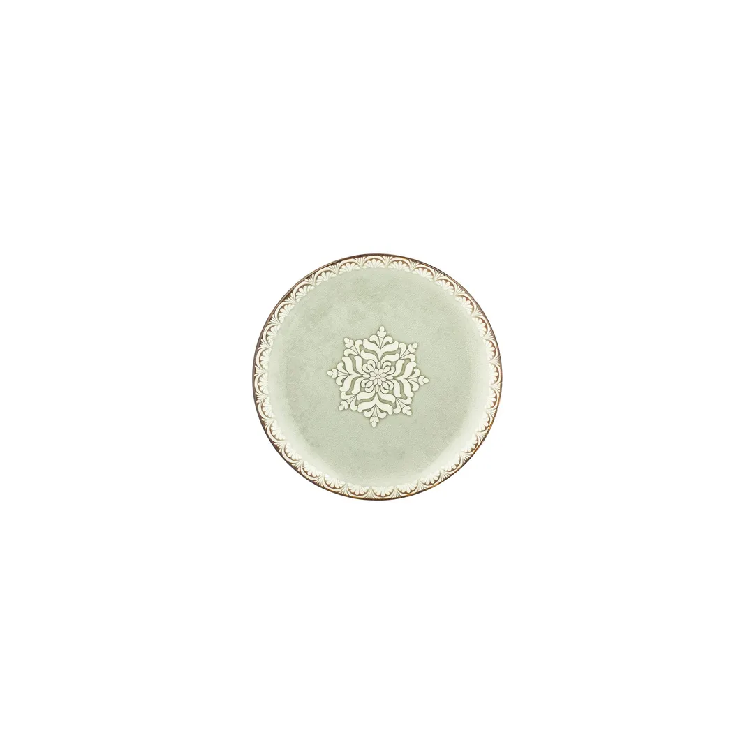 Turgla T-RMZT17DZ-12 Round 6.75" Green Porcelain Dinner Plate, Classic Tableware, Fine China Style