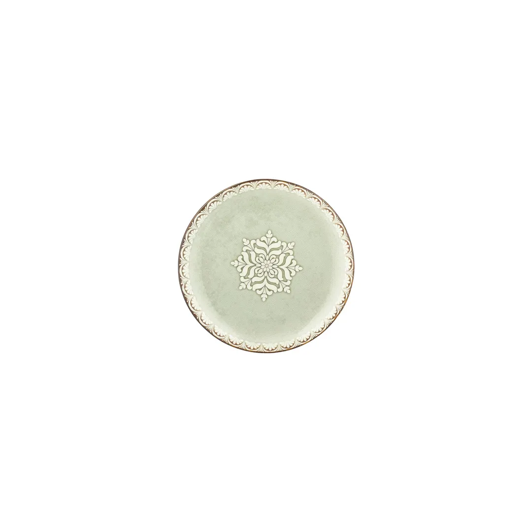 Turgla T-RMZT17DZ-12 Round 6.75" Green Porcelain Dinner Plate, Classic Tableware, Fine China Style