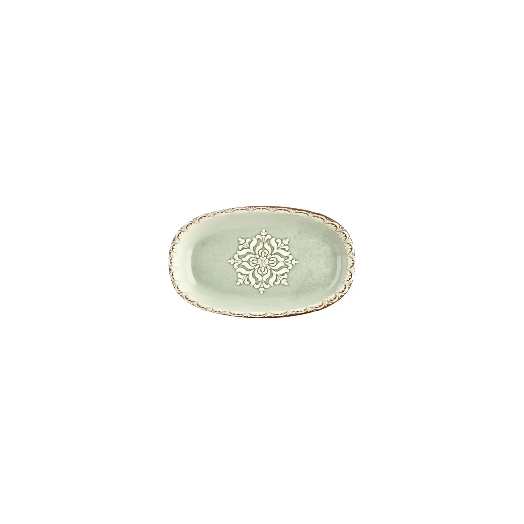 Turgla T-RMZT19OV-12 Oval Green Porcelain Platter, 7.5" W x 4.25" D, Elegant Dinnerware Serving Tray