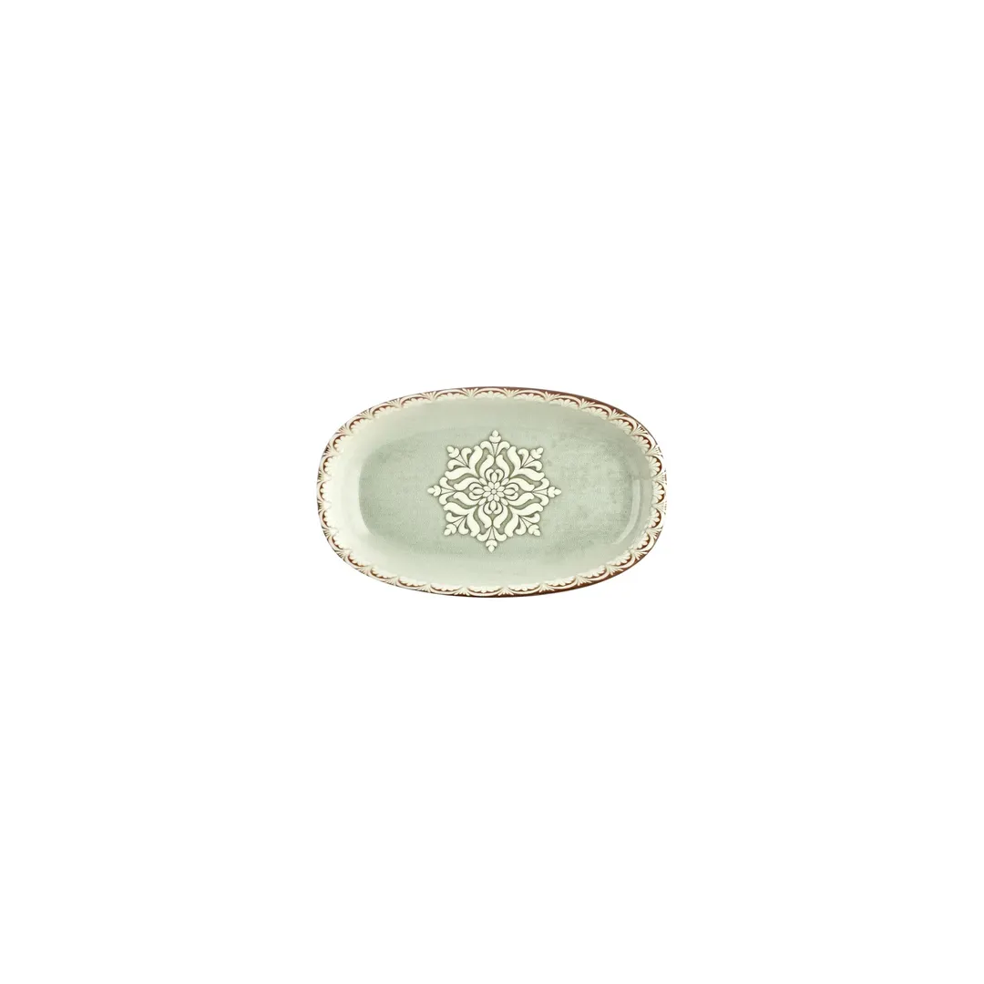 Turgla T-RMZT19OV-12 Oval Green Porcelain Platter, 7.5" W x 4.25" D, Elegant Dinnerware Serving Tray