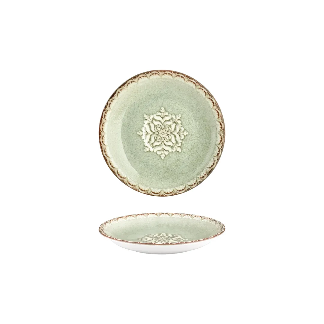 Turgla T-RMZT21CK-12 Rome Deep Plate, 8.25" Round Green Porcelain, 17 oz Capacity, Deep Rim