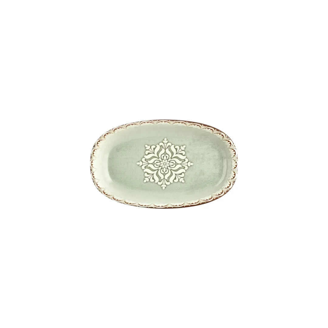 Turgla T-RMZT24OV-12 Oval Porcelain Platter, 9.5" W x 5.5" D, Green Finish – Elegant Dinnerware