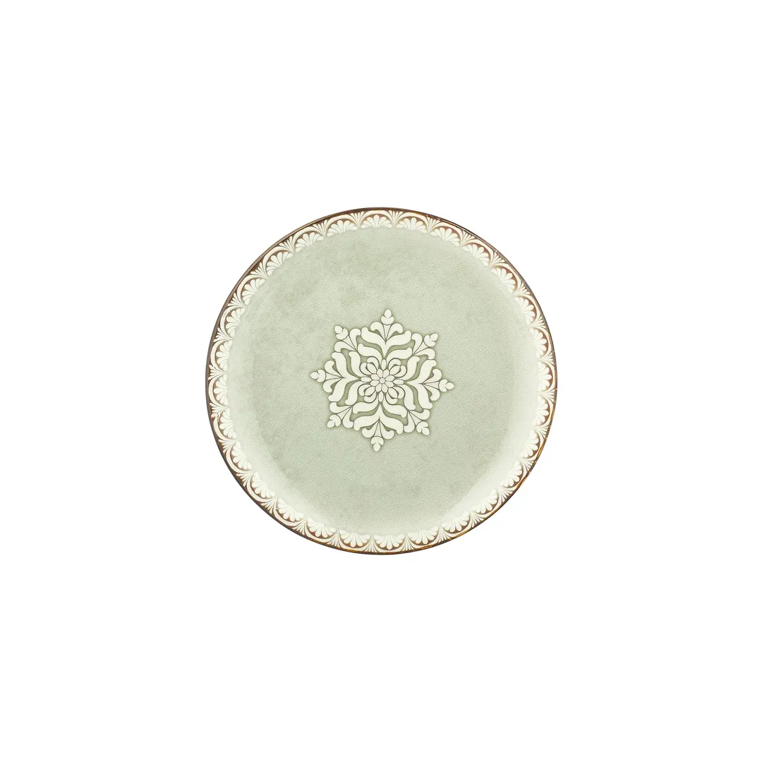 Turgla T-RMZT25DZ-12 Round 9.75" Green Porcelain Dinner Plate, Fine China Tableware