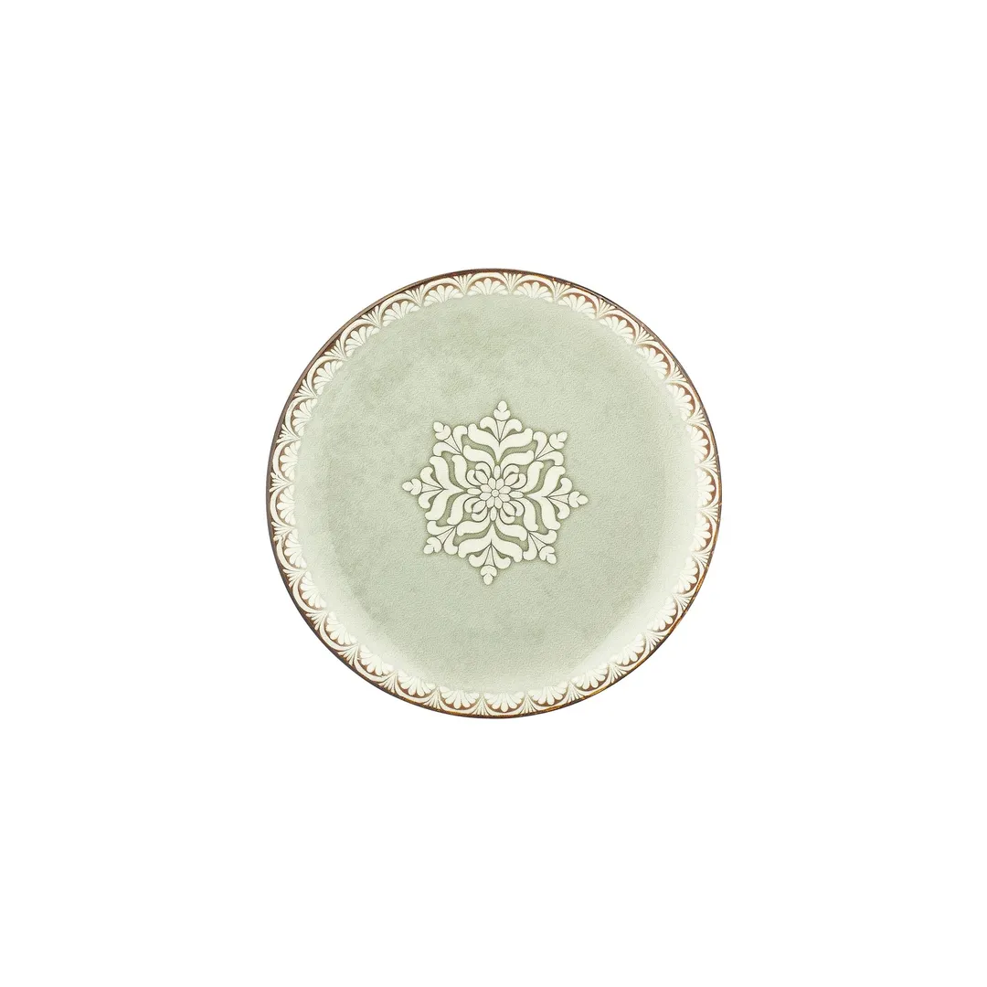 Turgla T-RMZT25DZ-12 Round 9.75" Green Porcelain Dinner Plate, Fine China Tableware