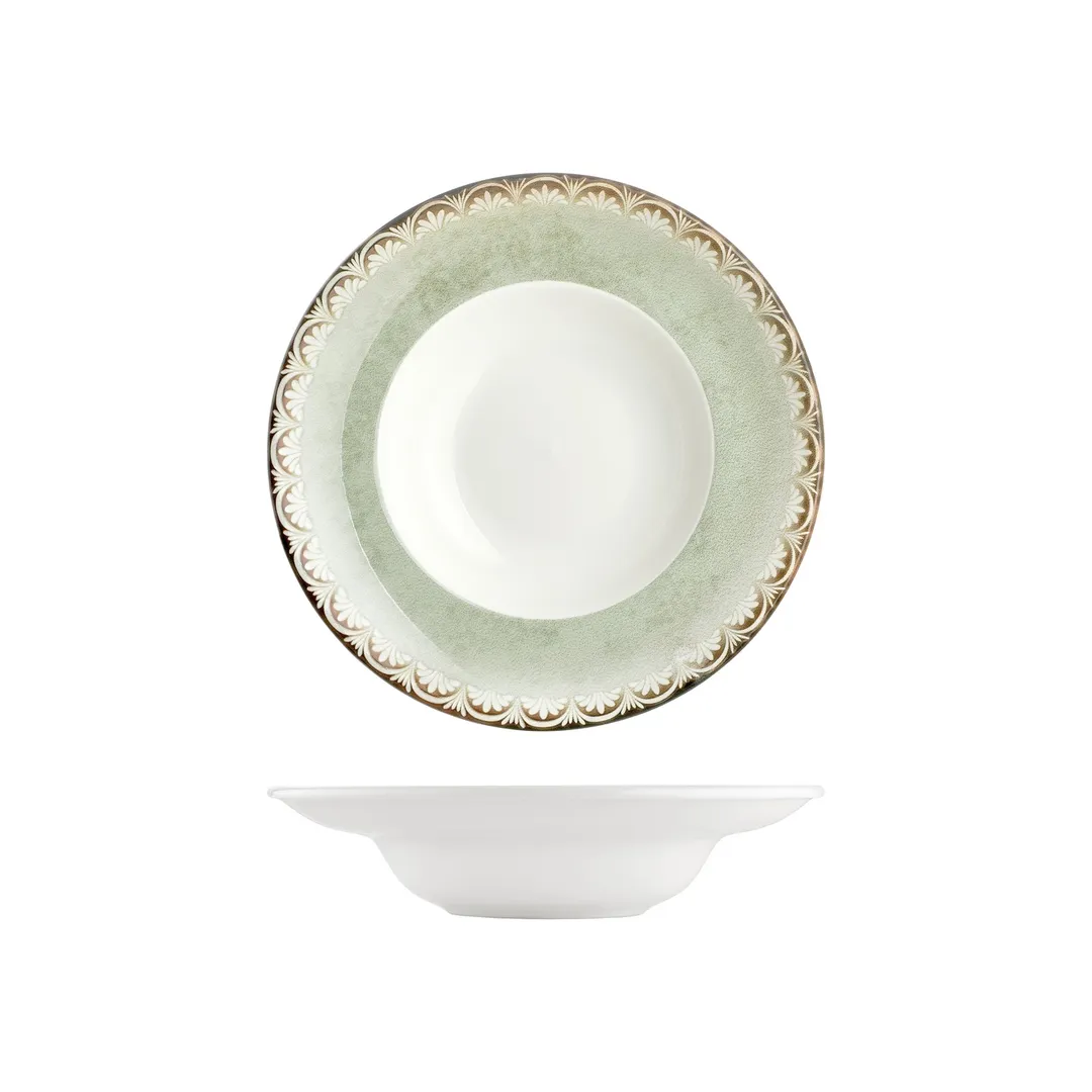 Turgla T-RMZT27CK-6 Rome Deep Plate, 10.75" Round Green Porcelain, 17 oz, Deep Rim