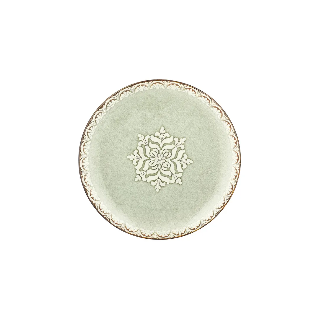 Turgla T-RMZT27DZ-12 Round 10.75" Green Porcelain Dinner Plate, Classic China Tableware