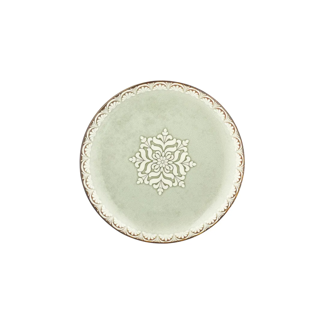 Turgla T-RMZT27DZ-12 Round 10.75" Green Porcelain Dinner Plate, Classic China Tableware