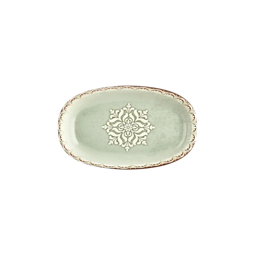 Turgla T-RMZT29OV-6 Oval China Platter, 12" x 7" Porcelain, Green Finish - Individual